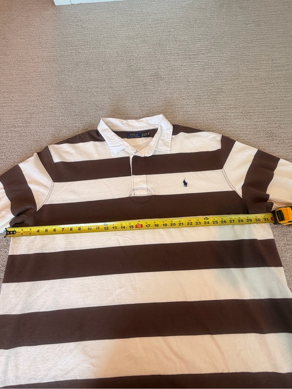 Polo Ralph Lauren 4XB Brown Cream Striped Rugby Shirt Big & Tall - Picture 5 of 10